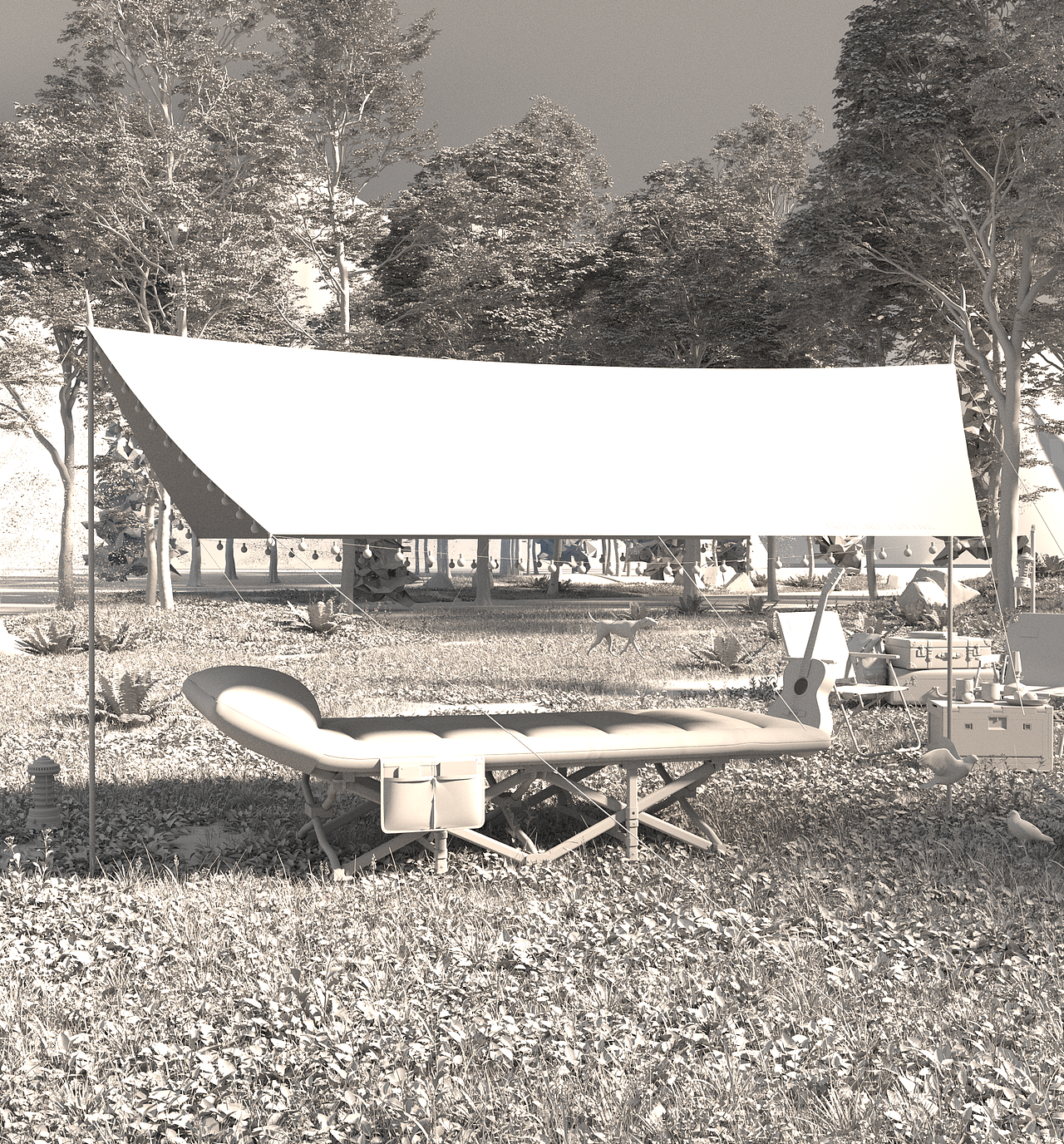 折叠床户外场景建模渲染制作（图ZMzMyOTg3ODMy） - 电商 - 站酷设计师3D建模渲染Sam原创素材 - 站酷ZCOOL