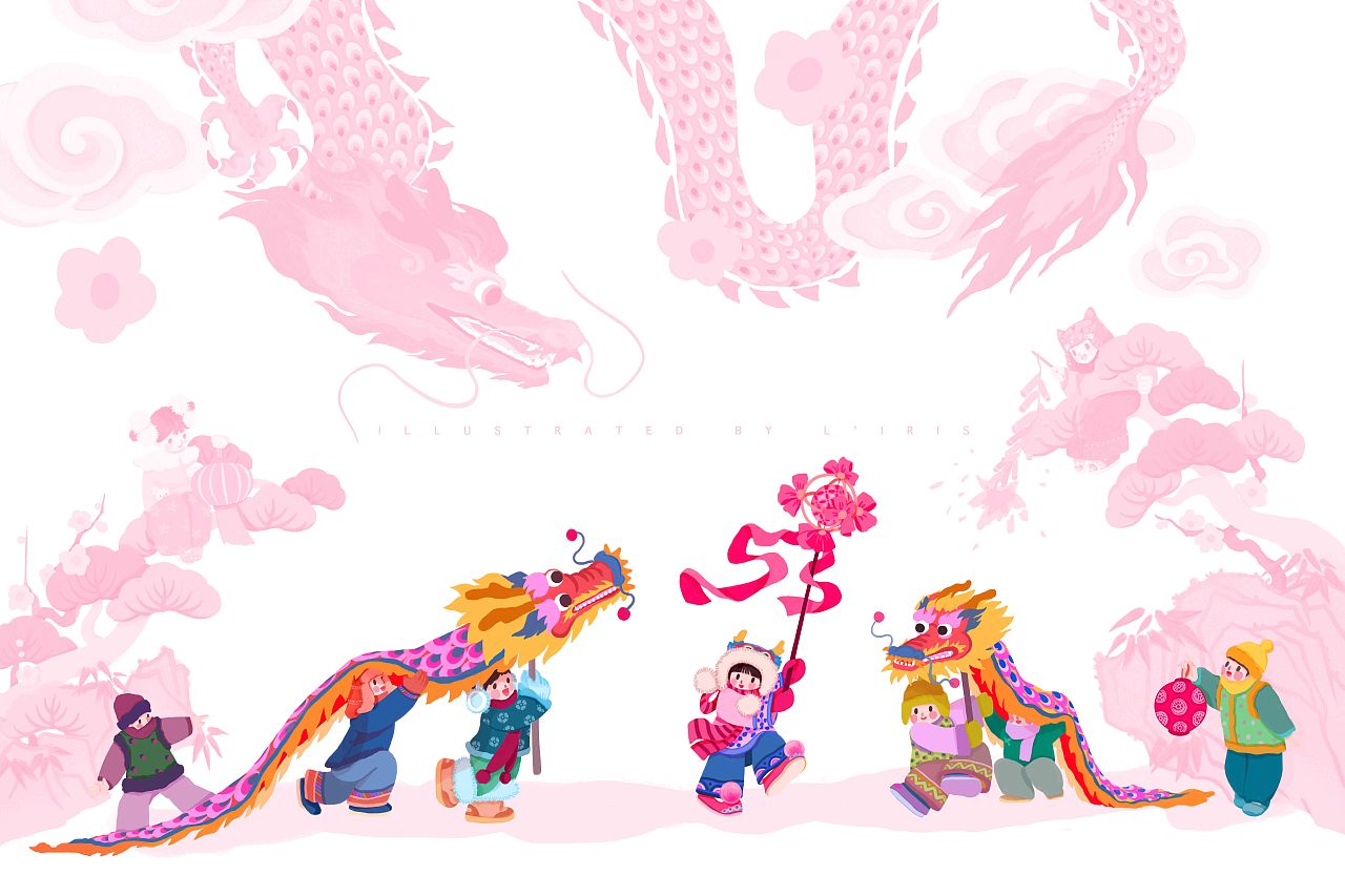新春国风插画 |《欢喜龙腾过大年》（图ZMzYwMDY3NTY4） - 商业插画 - 站酷设计师石榴LIRIS原创素材 - 站酷ZCOOL