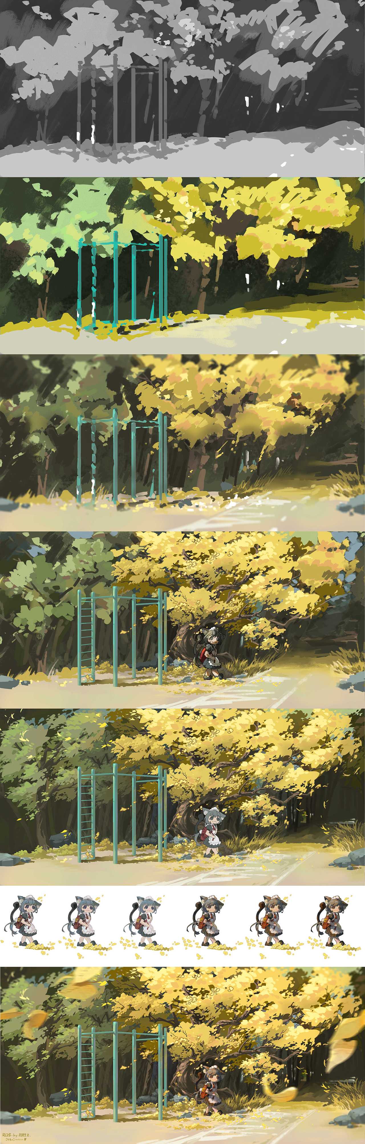猫猫&金黄树（图ZMzM1MjQxMTI0） - 艺术插画 - 站酷设计师阮青山原创素材 - 站酷ZCOOL