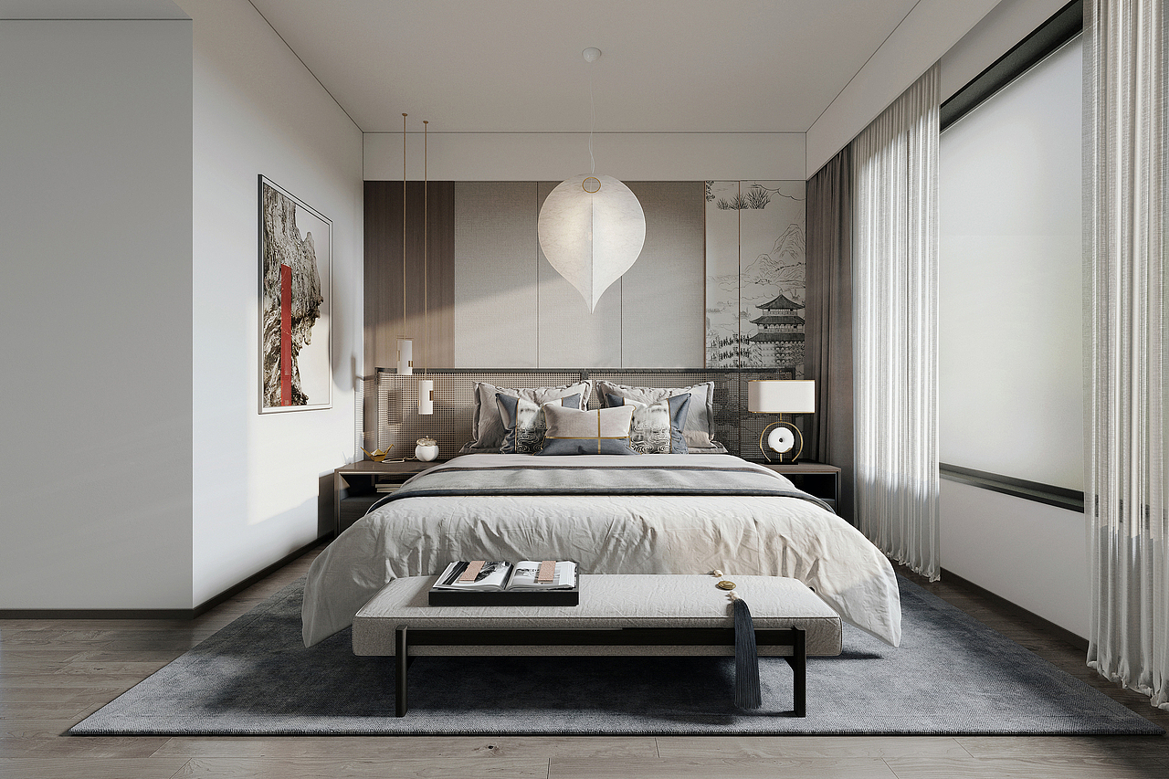 新中式风格讲究空间层次和跳跃感（图ZMzU0MzcwNjQ4） - 家装设计 - 站酷设计师仟仟设计原创素材 - 站酷ZCOOL