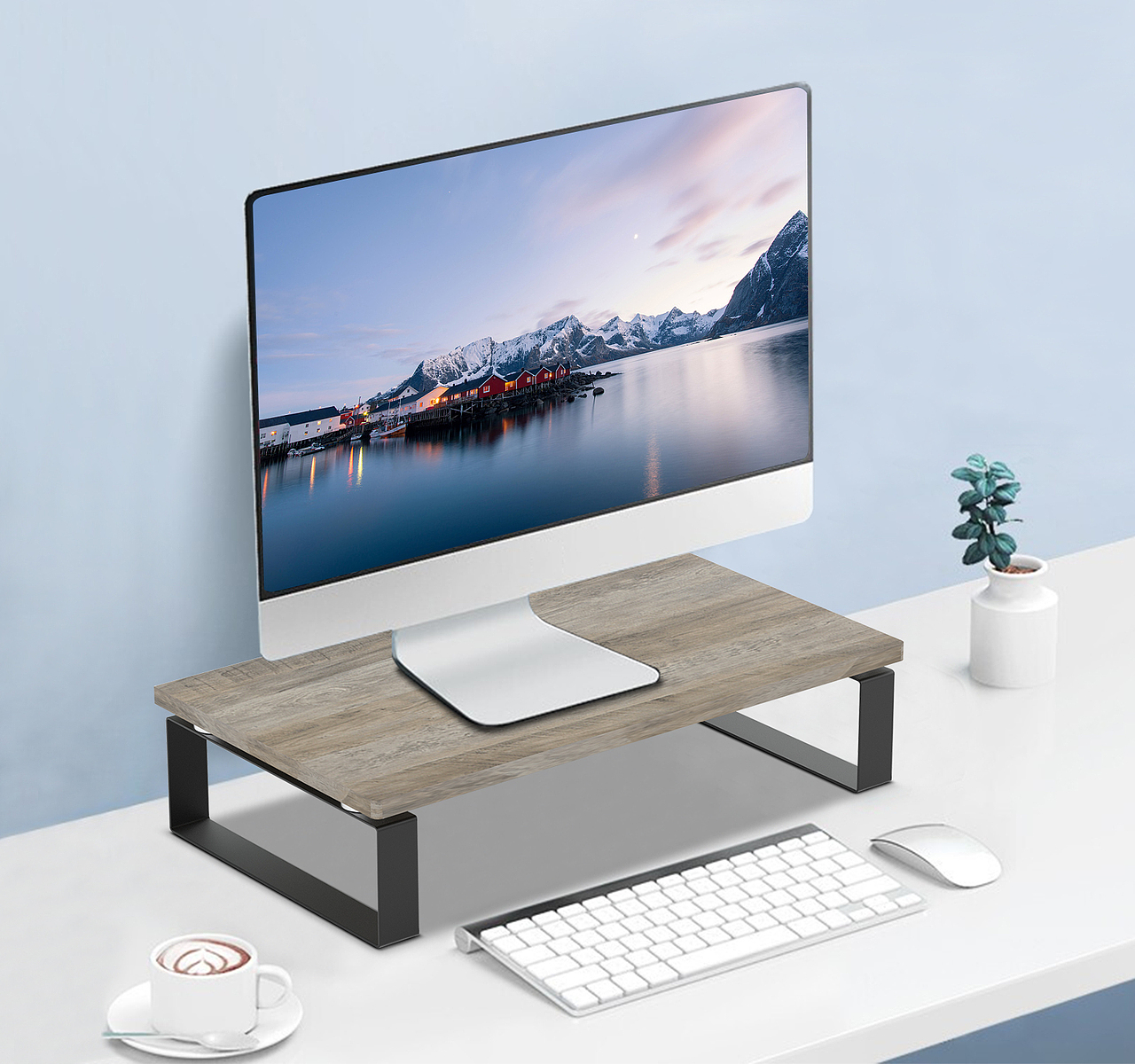 跨境电商作品展示-渲染-灰色电脑增高桌