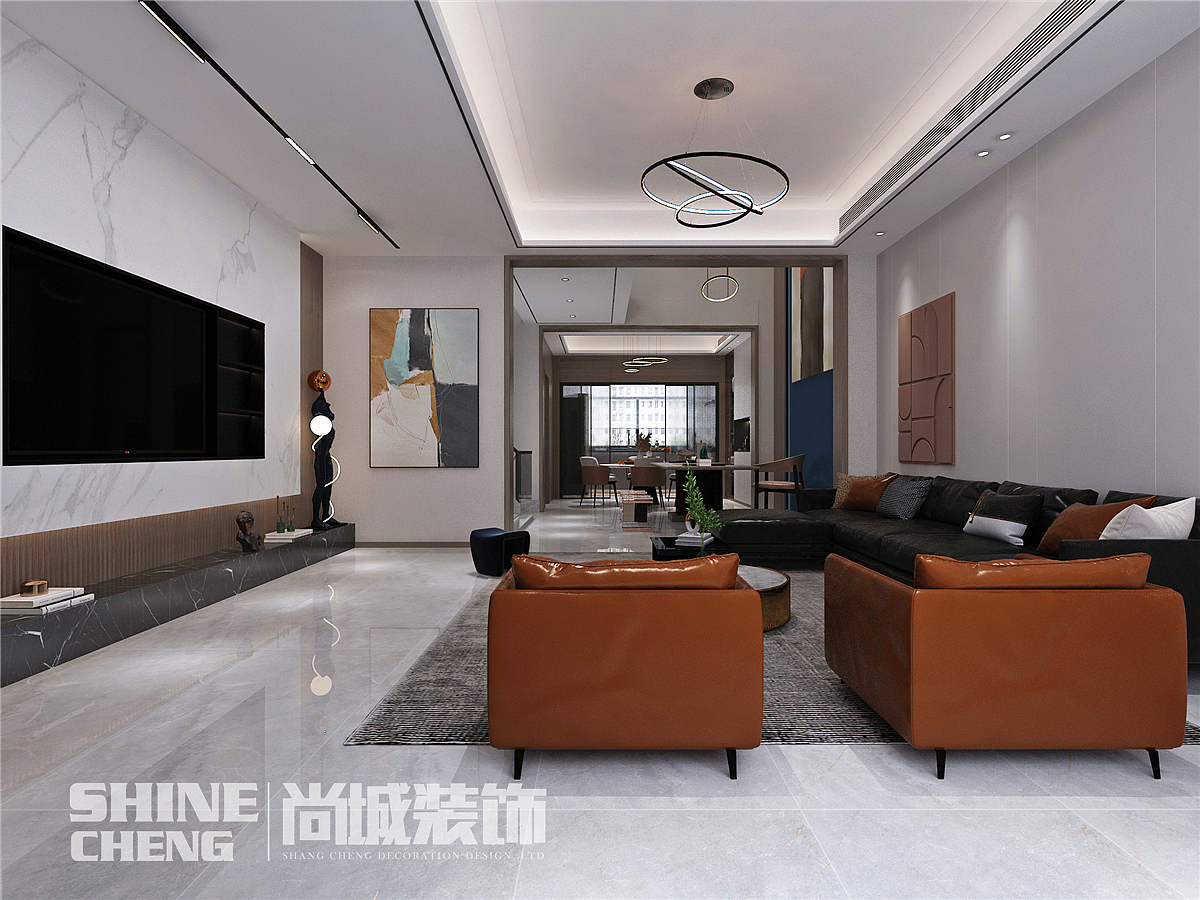 泰安五矿万境水岸小区300平现代风格装饰设计效果案例