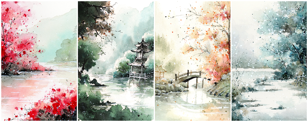 《四季江南》（图ZMzQ3Mzg5MTI0） - 商业插画 - 站酷设计师Sion在画画原创素材 - 站酷ZCOOL