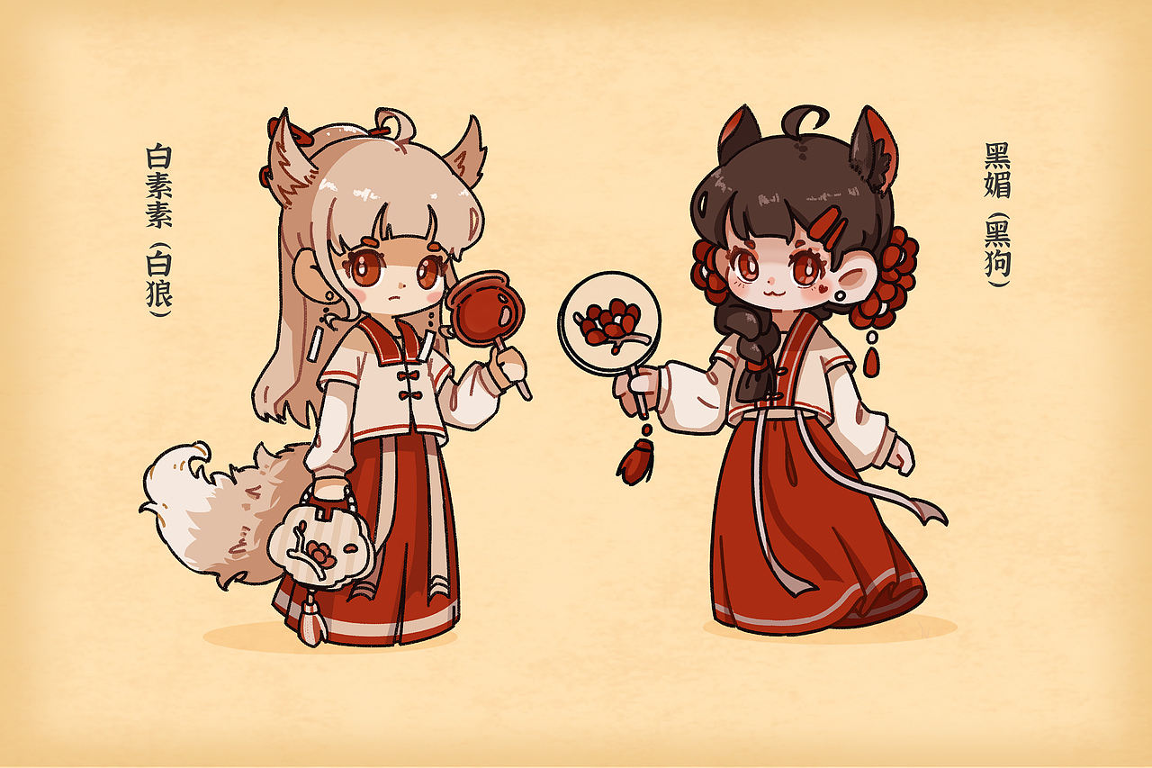 萌萌的古风兽耳红衣小姐姐x2