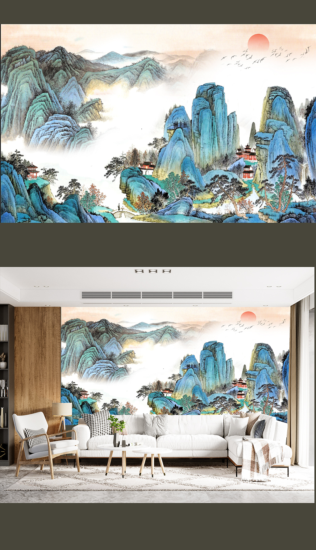 轻奢中式壁画案例分享（图ZMzU5MzE0MDAw） - 家装设计 - 站酷设计师喜之郎1096原创素材 - 站酷ZCOOL