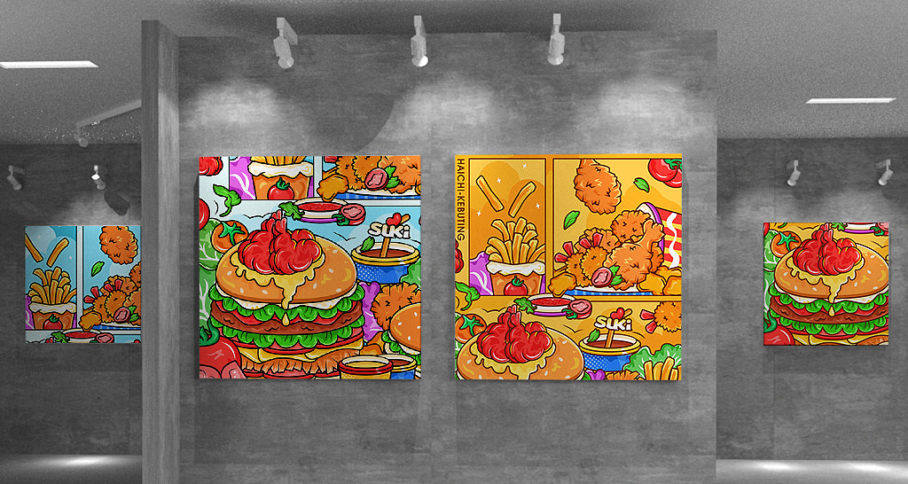 西式餐点活动海报——汉堡大狂欢潮流插画设计（图ZMzUwNzA1Njg0） - 商业插画 - 站酷设计师sukikik原创素材 - 站酷ZCOOL