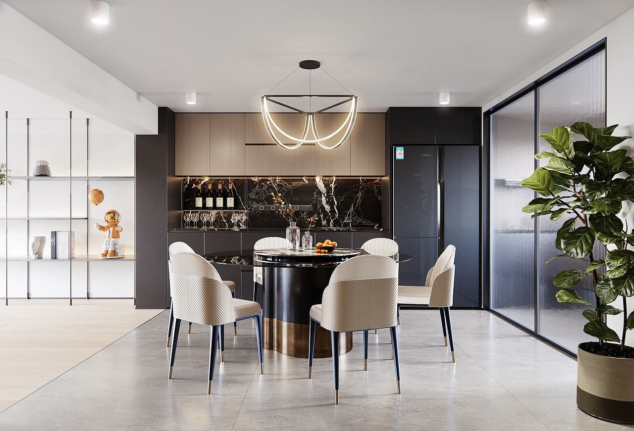 挑空别墅 现代复式客餐厅