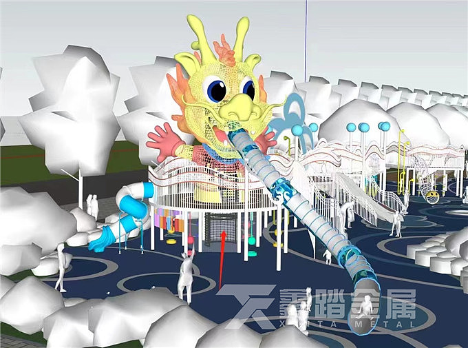 齐家湖公园 不锈钢滑滑梯儿童公园卡通龙雕塑案例