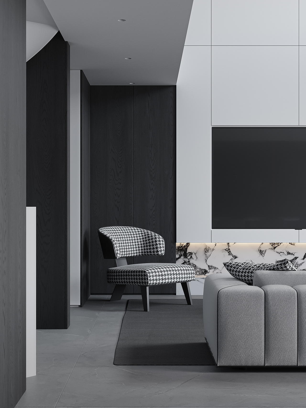 两套挑空别墅客餐厅效果图渲染