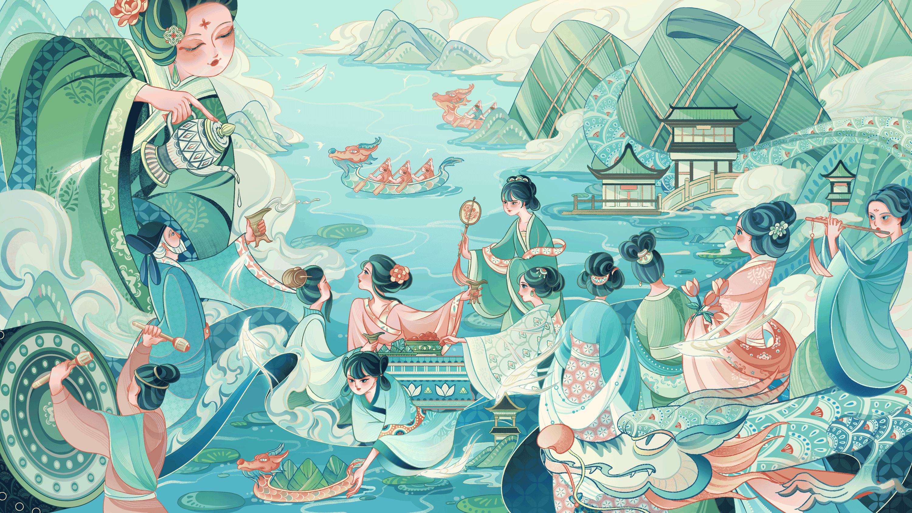 端午节日贺图｜kv｜插画（图ZMzYxOTc2Njg0） - 商业插画 - 站酷设计师画插画的萧小肖原创素材 - 站酷ZCOOL