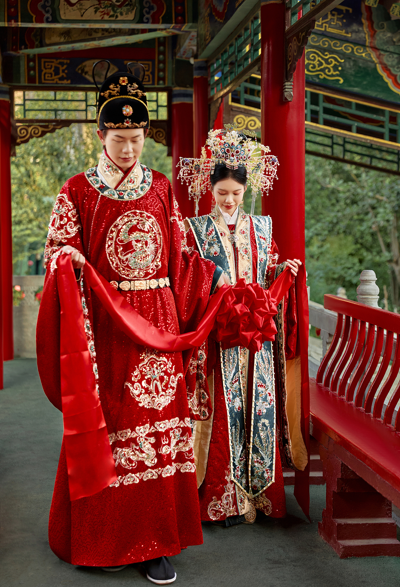 中式汉服古建婚纱修图