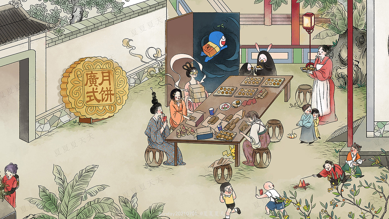 水墨国风—中秋节传统习俗插画
