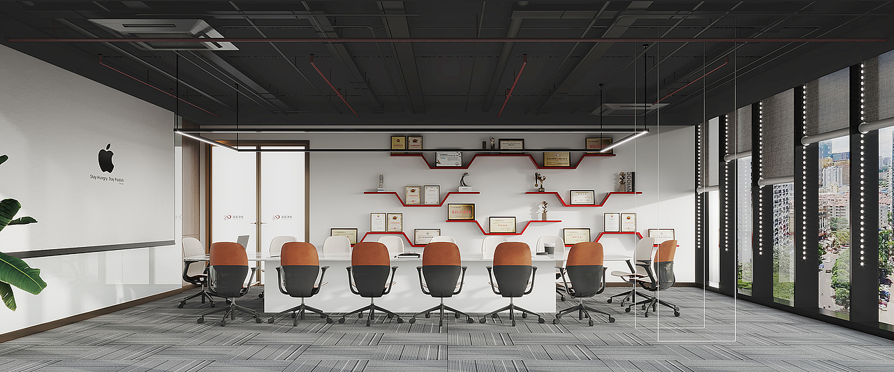 现代办公室工装效果图