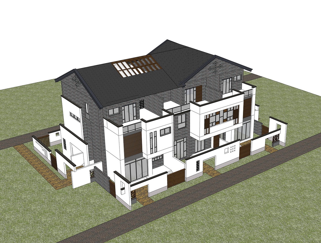 新中式别墅su模型下载