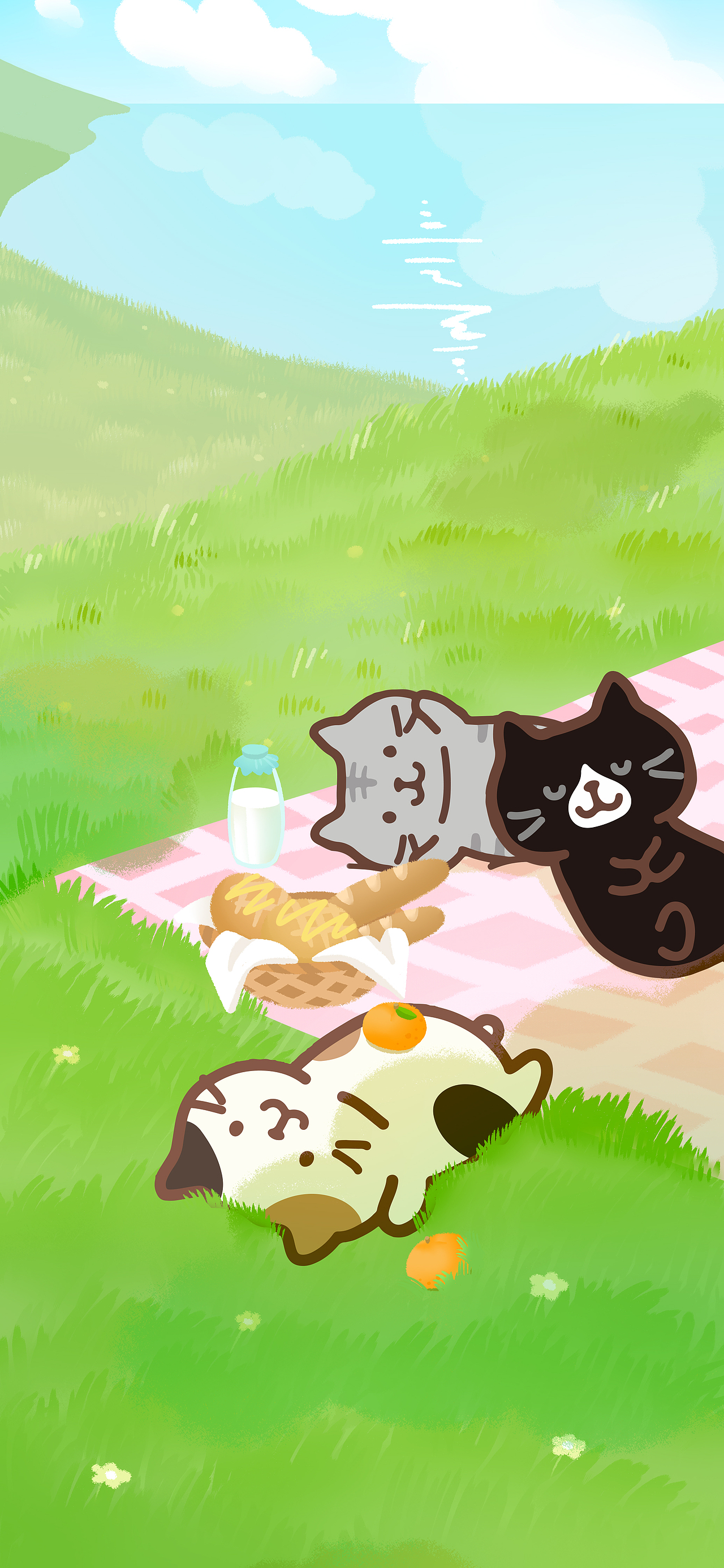 富酷猫樱花季手机壁纸