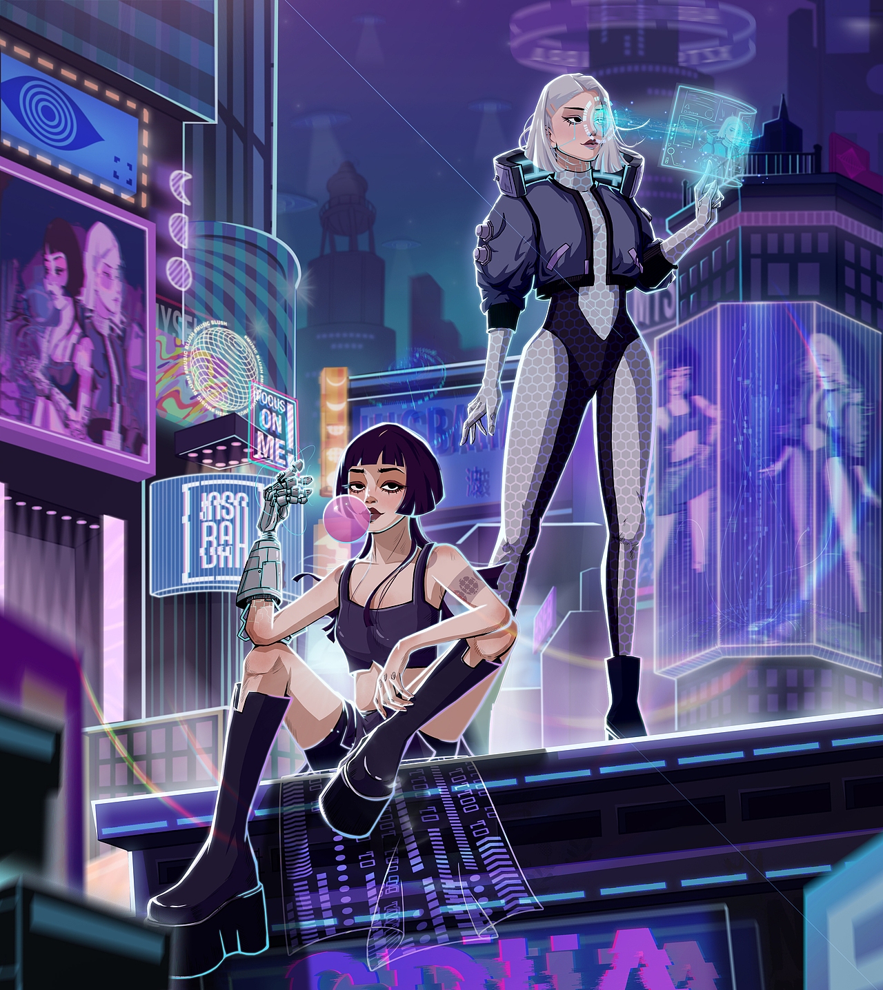 赛博朋克甜酷女孩插画（附过程图）（图ZMzA0Mjk5MDc2） - 新锐潮流插画 - 站酷设计师是大磊啊原创素材 - 站酷ZCOOL