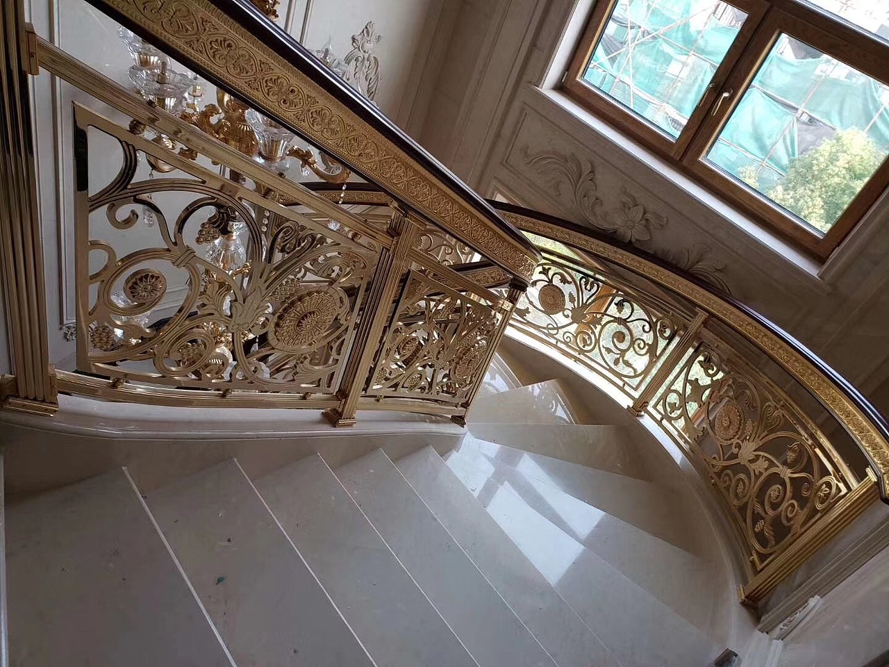 五谷丰登浮雕铜楼梯扶手定制 实木扶手 厂家直销安装