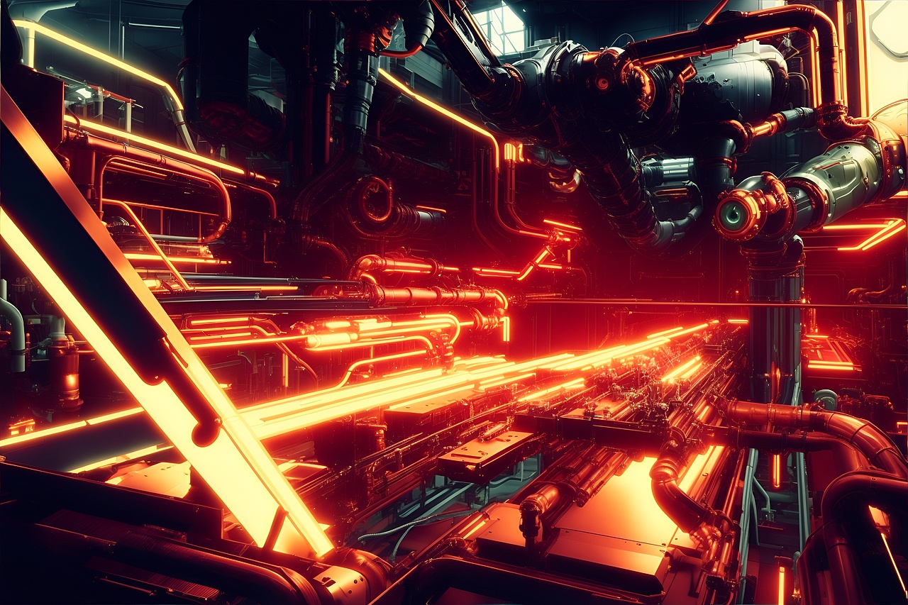 智能机械臂在工厂车间工作的艺术感场景