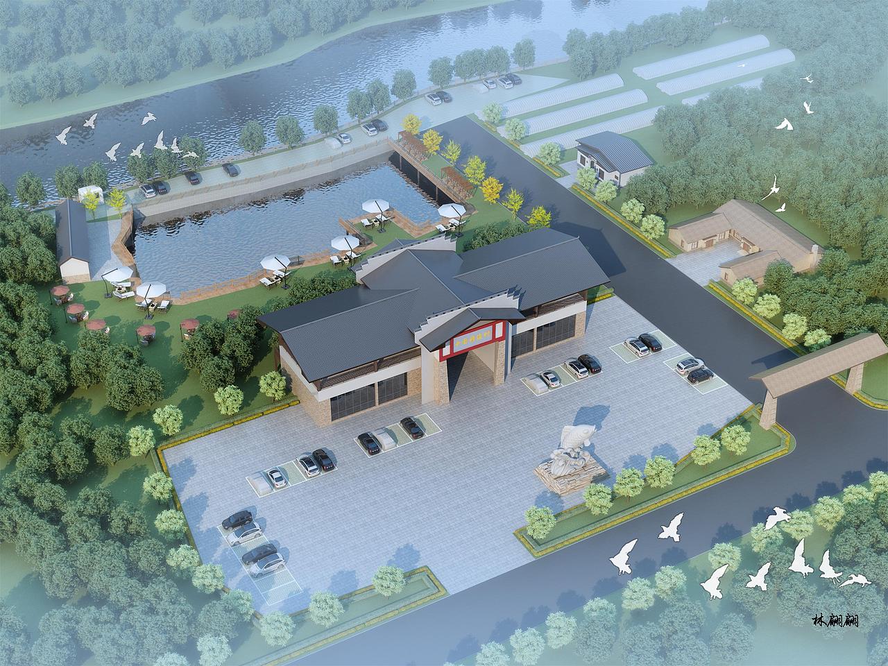 室外效果图|徽派建筑设计