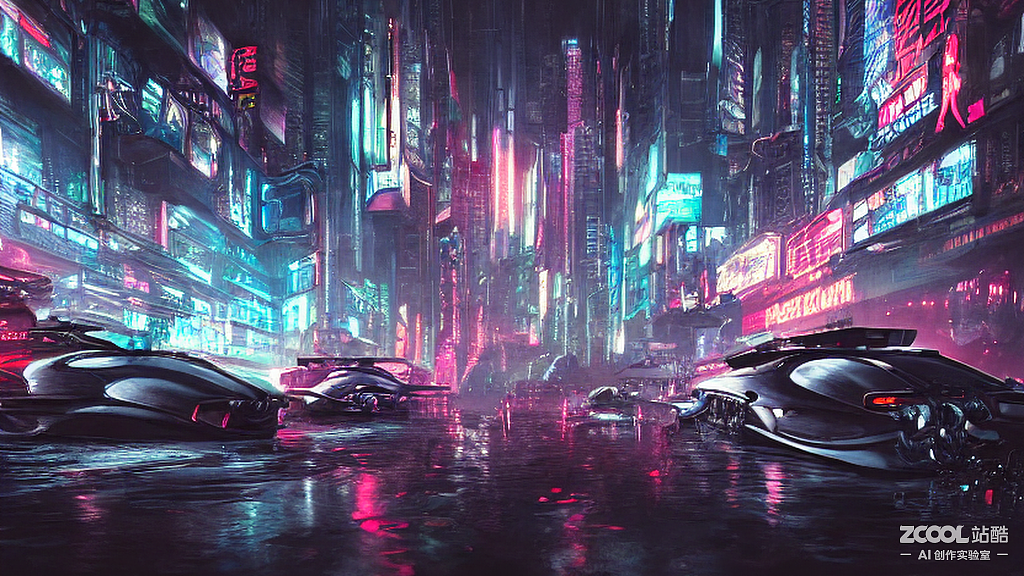 #AI创作实验室#赛博朋克风格城市绘画创作
