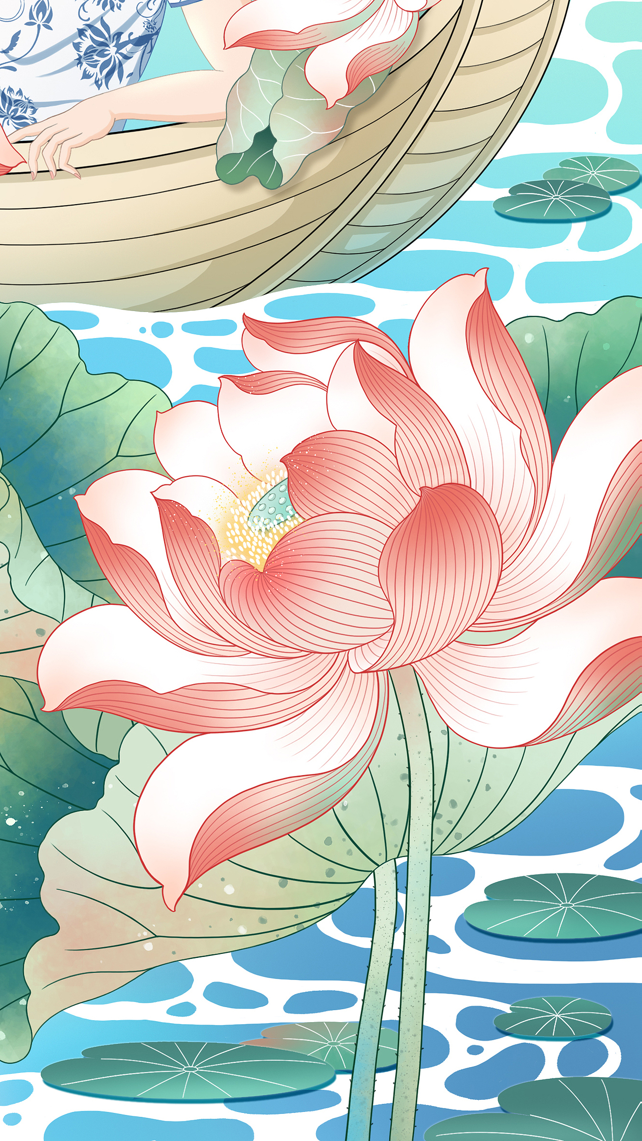 泛舟荷塘的少女（图ZMzA1MTA3NDQw） - 新锐潮流插画 - 站酷设计师FYY肉丝儿原创素材 - 站酷ZCOOL