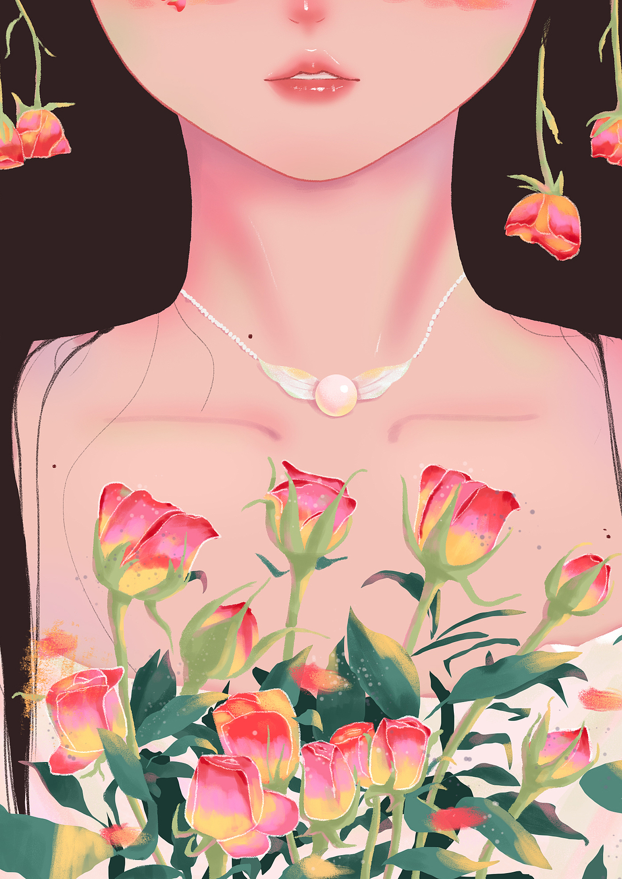 少女与花 插画（图ZMzI1NTcwNzY0） - 创作习作 - 站酷设计师荔枝小雪人9原创素材 - 站酷ZCOOL