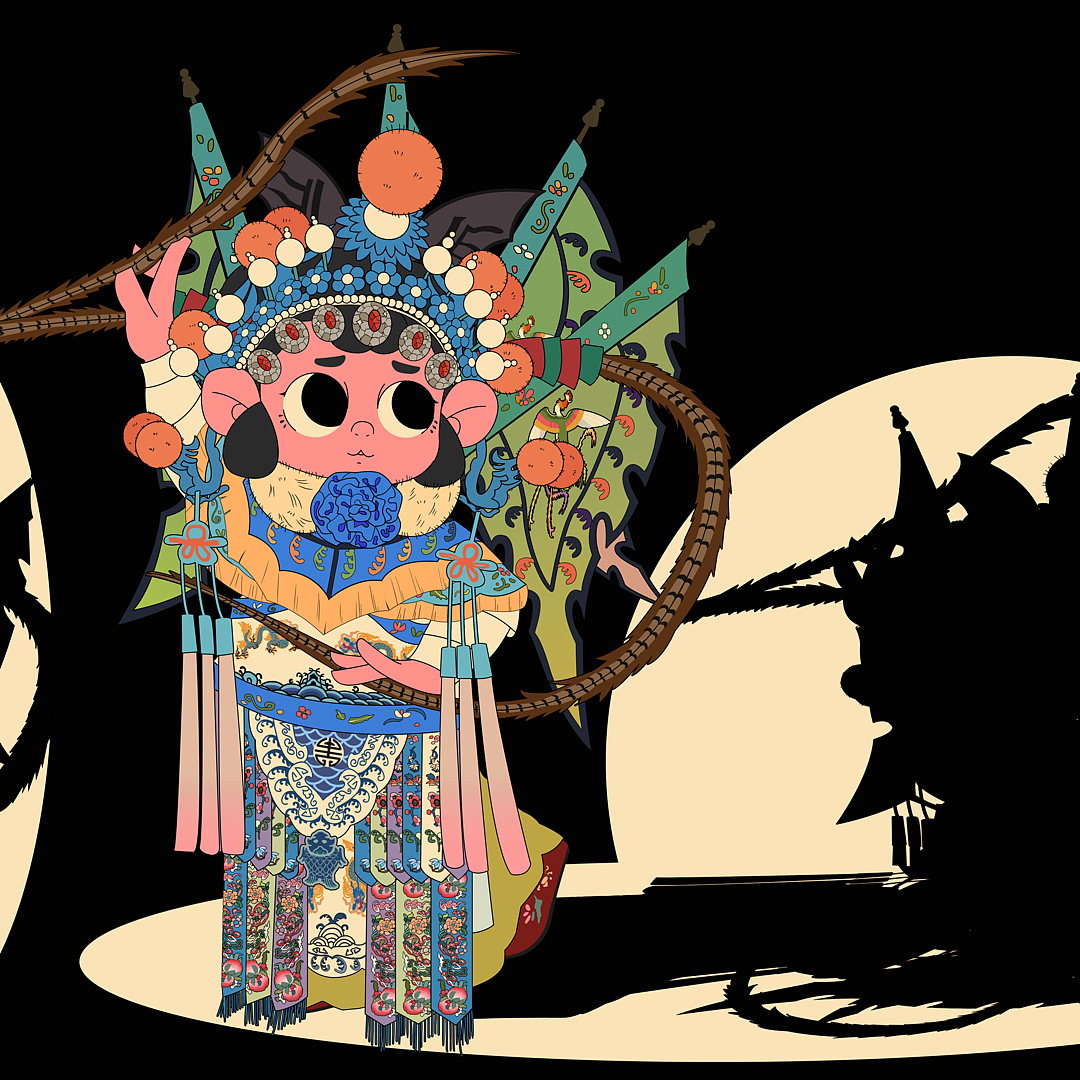 京剧。这是根据一些京剧服饰画的一个形象。因为本身对京剧角色不是很了解所以只是画了个大概。很喜欢它们服饰的设计与配色，复杂又不繁杂，色彩丰富却不凌乱。