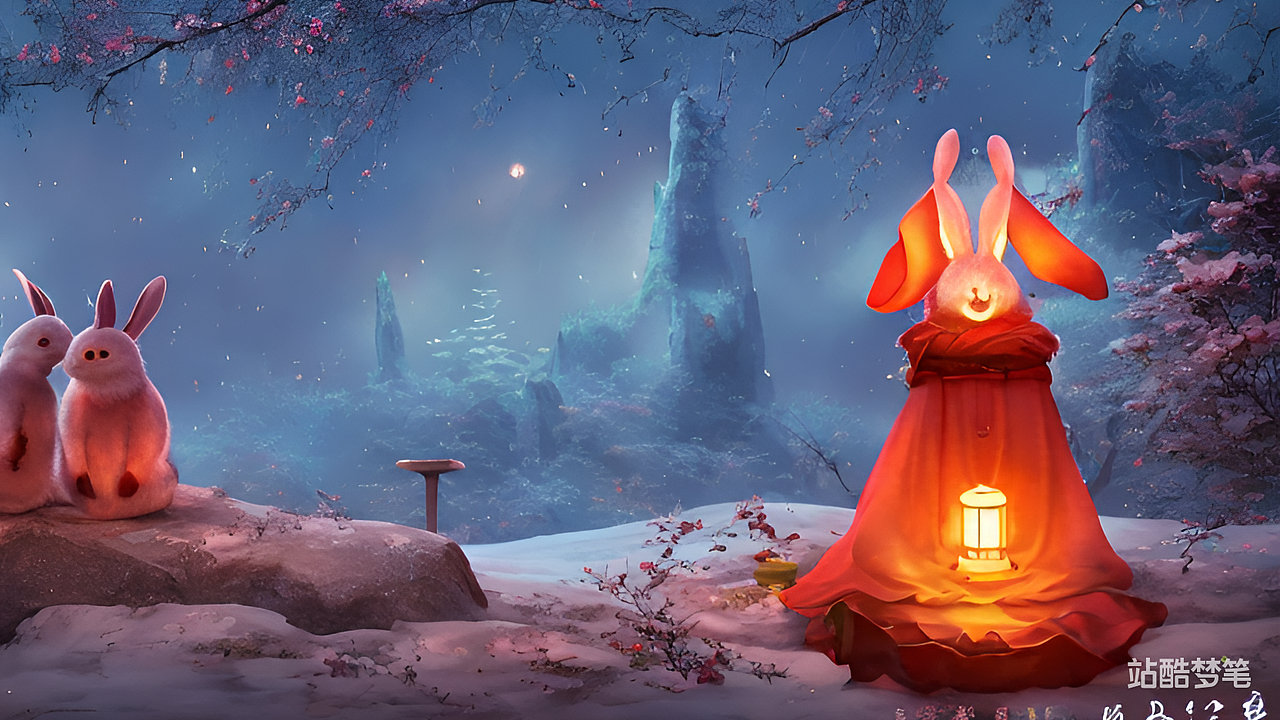 贴对联，新年气息，兔子挂灯笼（图ZMzI2OTg1MDI0） - AI作品 - 站酷设计师疯狂的兔纸原创素材 - 站酷ZCOOL