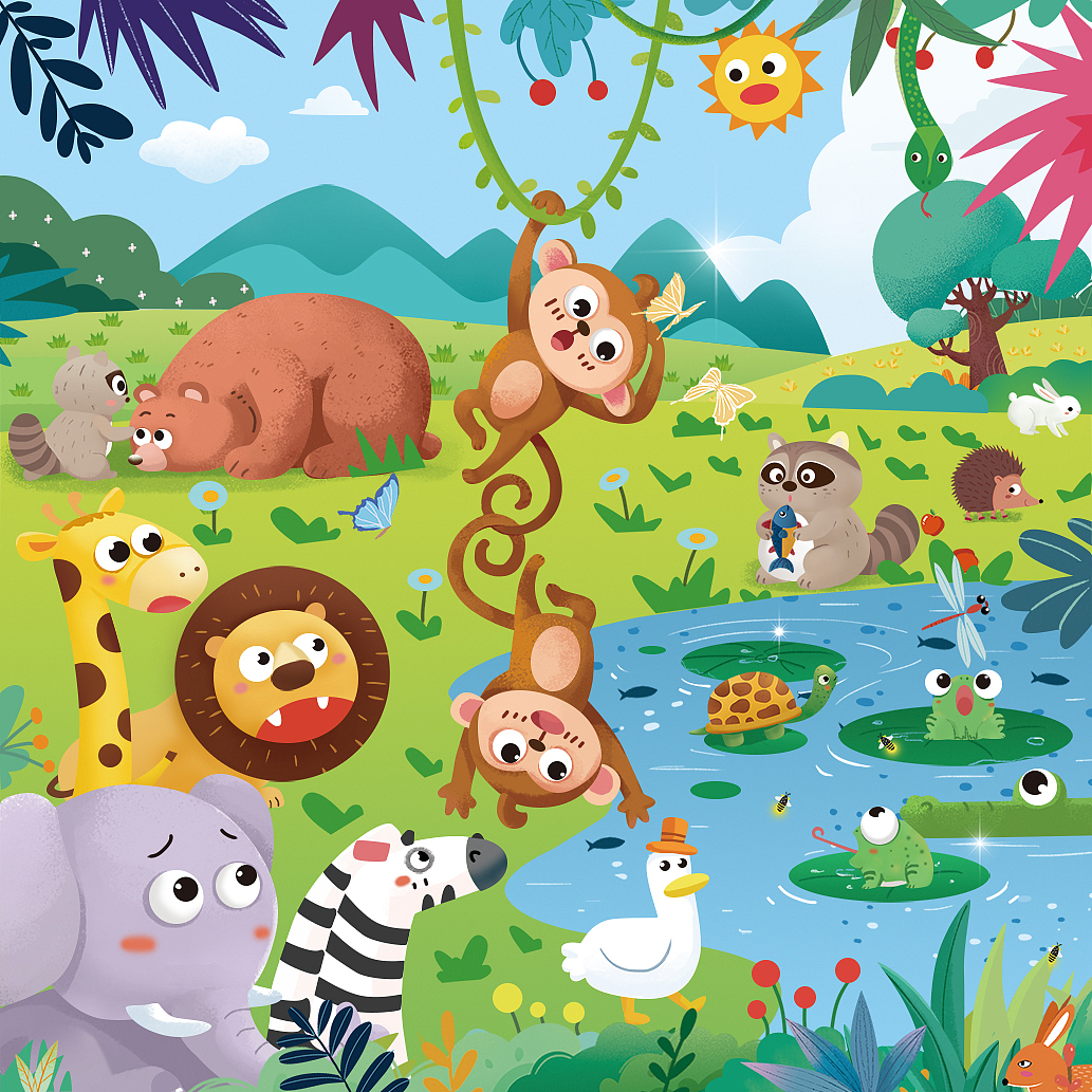 儿童拼图插画-动物