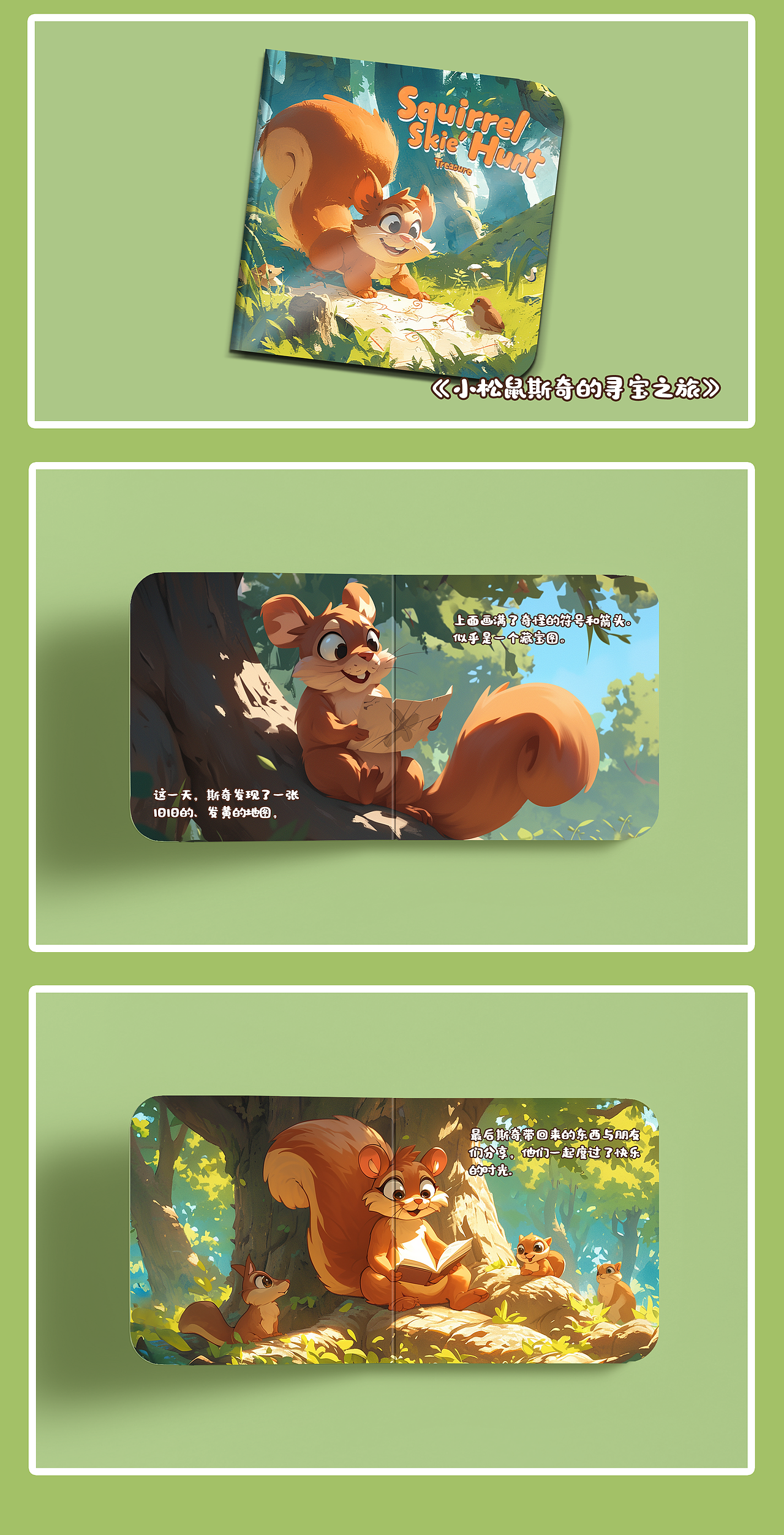 《小松鼠斯奇的寻宝之旅》-儿童绘本（图ZMzY4Nzg3MTAw） - AI作品 - 站酷设计师荔枝_小C原创素材 - 站酷ZCOOL