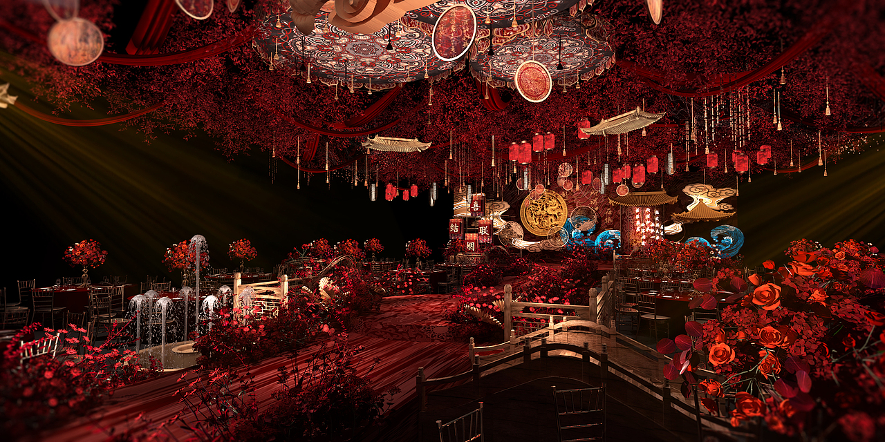 中式婚礼堂3d设计作品