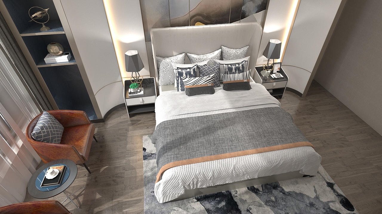 现代卧室渲染