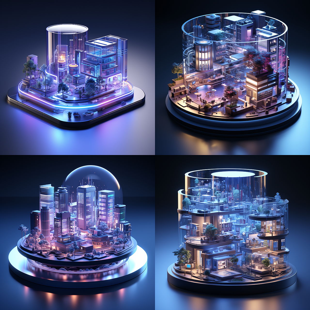 AI绘画科技感图标、背景素材