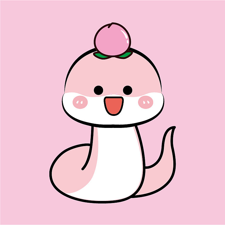 桃子蛇卡通可爱插画手绘图片素材