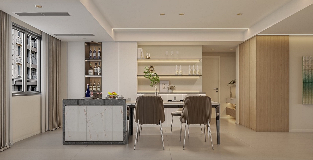 暖色系原木客餐厅