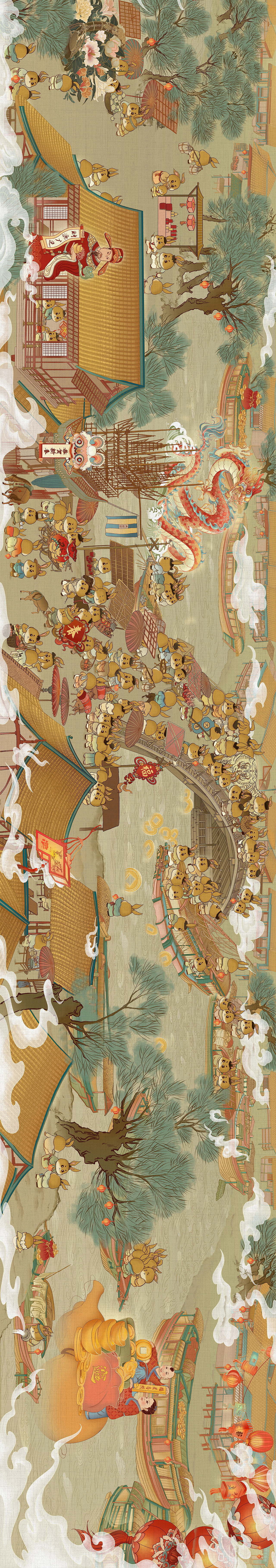 卯兔上河图 2023兔年春节贺岁商业插画（图ZMzE0MTkxNTI0） - 商业插画 - 站酷设计师本艺设计工作室原创素材 - 站酷ZCOOL