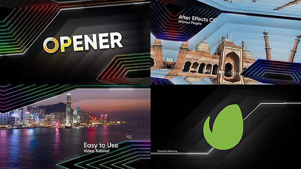 AE模板 | 时尚多彩霓虹灯标志展示城市生活开场