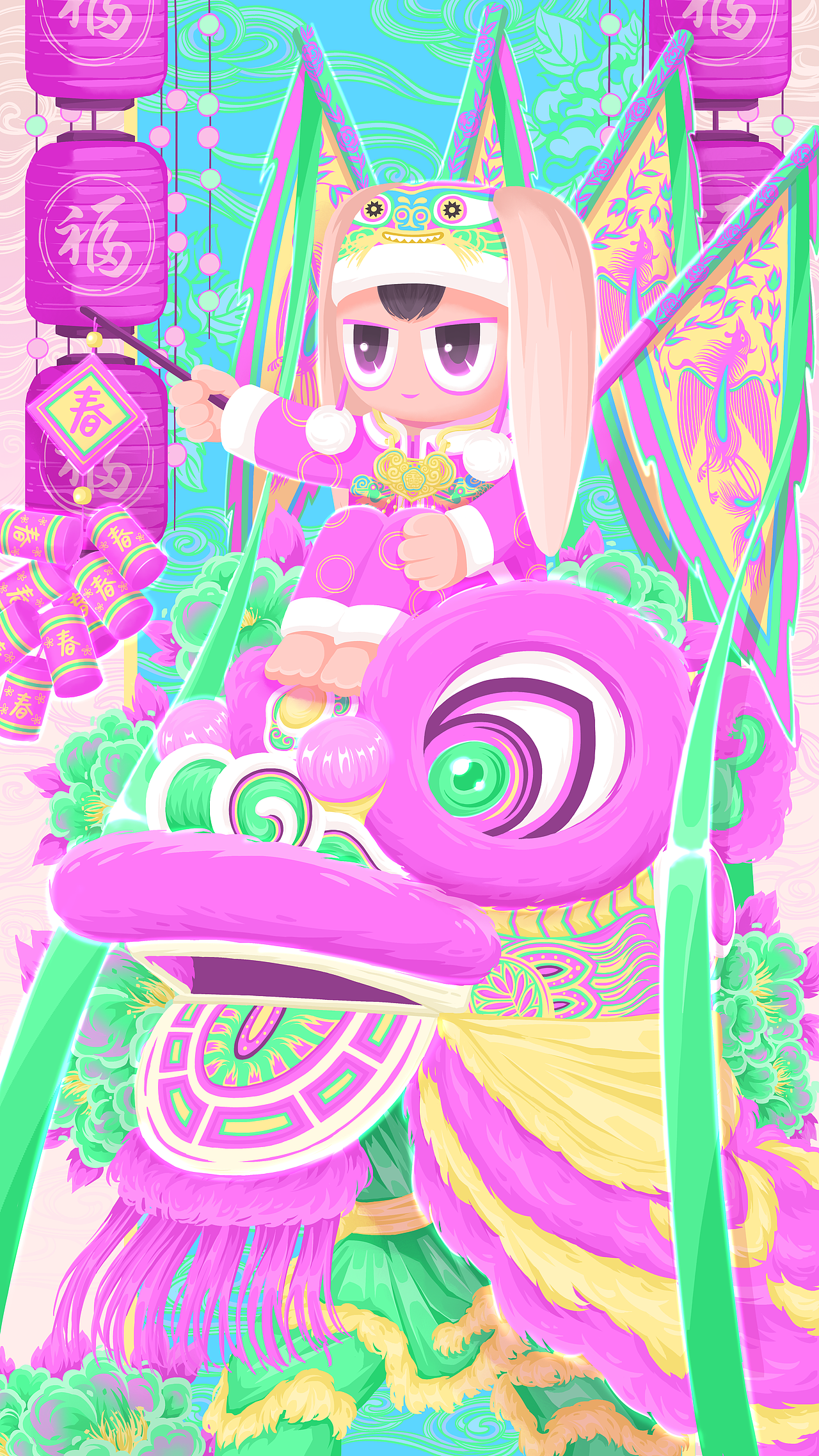 兔年舞狮（图ZMzQ0NjIyMzI4） - 艺术插画 - 站酷设计师閑魚*越清波原创素材 - 站酷ZCOOL