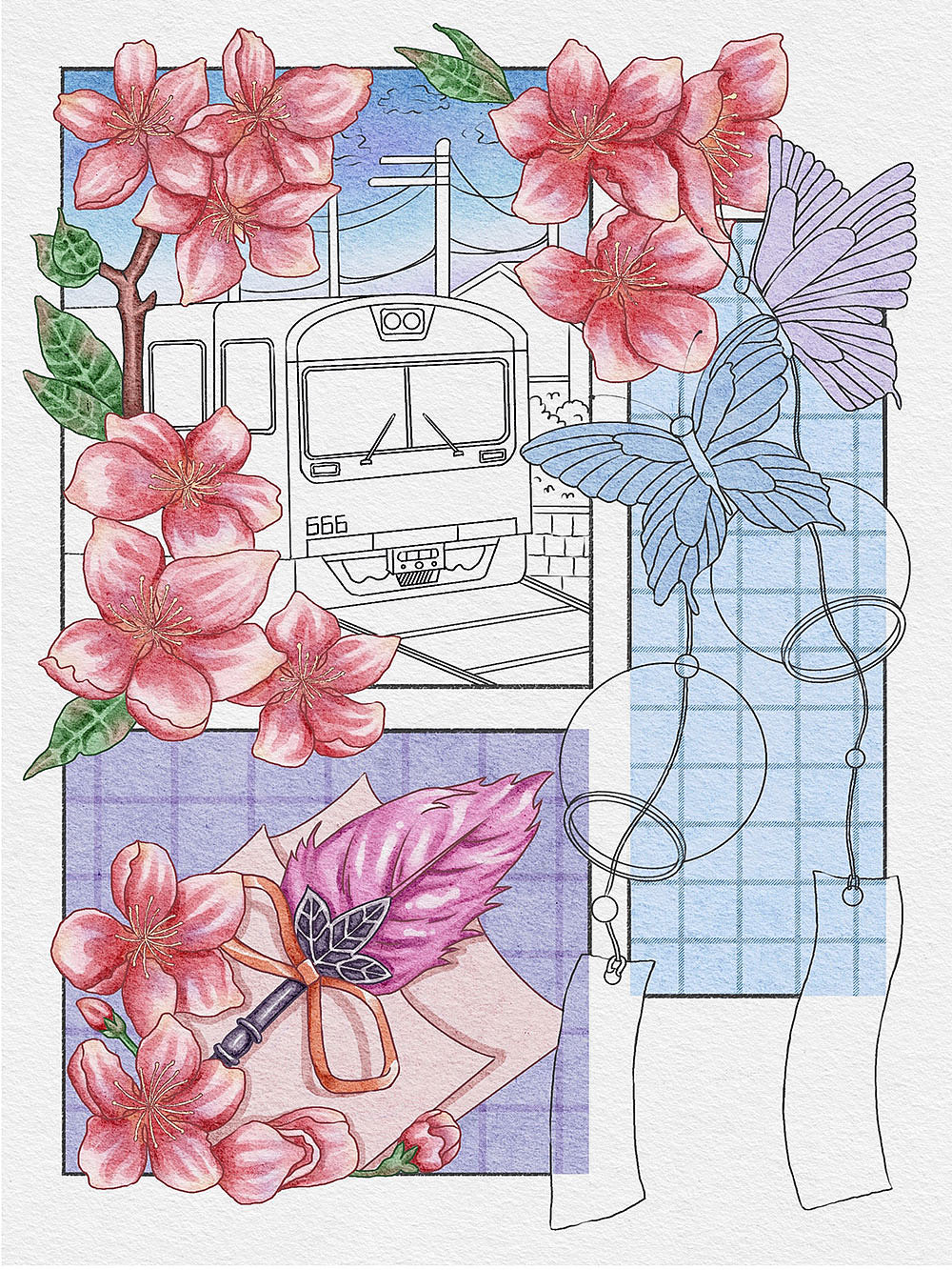 iPad水彩分镜-开往春天的列车（图ZMzMwOTYxODg4） - 创作习作 - 站酷设计师Maggie_爱洛原创素材 - 站酷ZCOOL