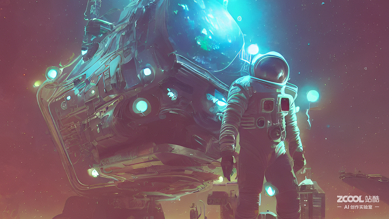 #AI创作实验室#废墟#太空#未来主义#赛博朋克#插画