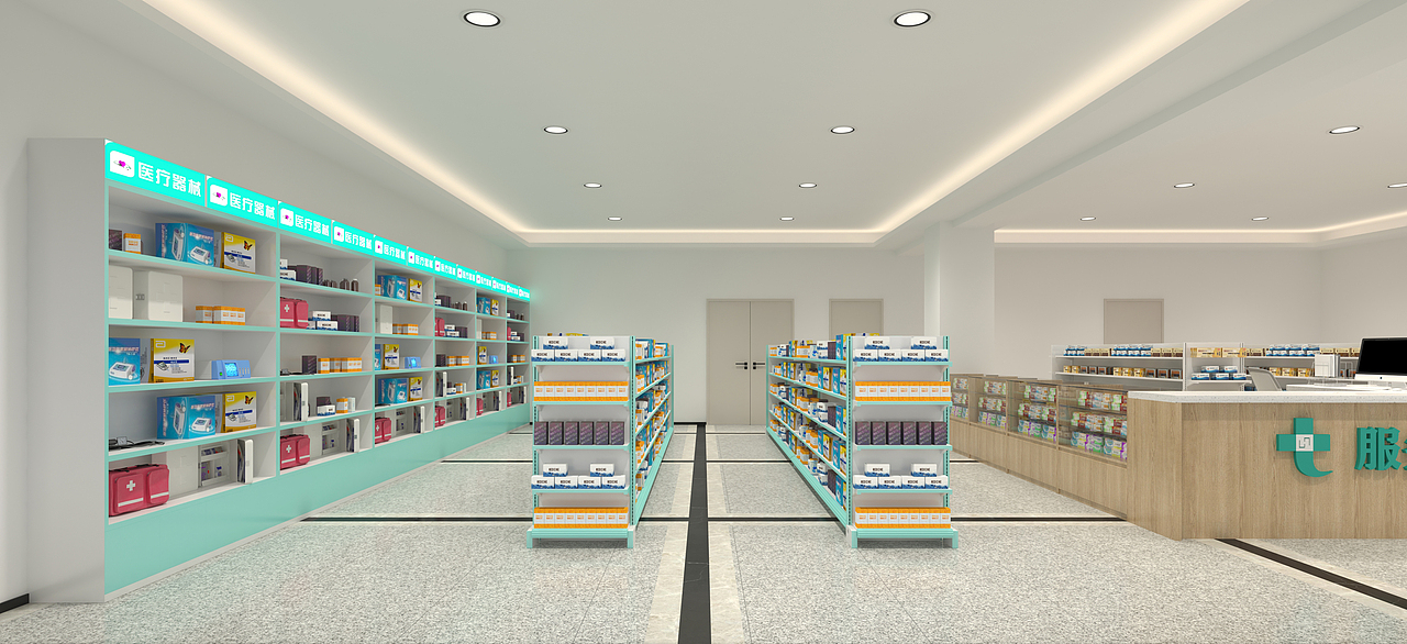 现代药店工装效果图