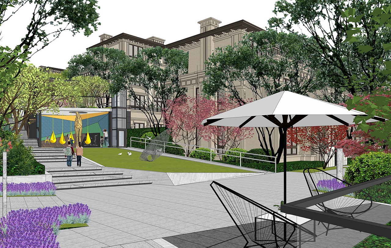 龙湖椿山别墅大区景观SU模型下载