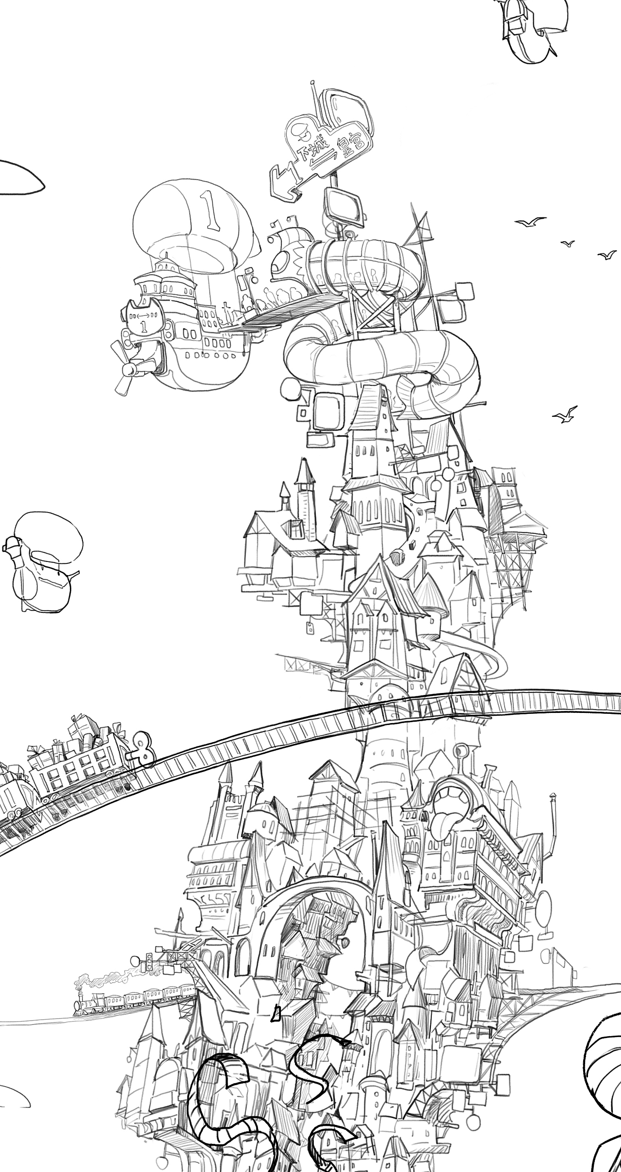 《不可思议的梦—下城区》插画草图和线稿（图ZMzA5MDkxODI4） - 儿童插画 - 站酷设计师肥猫牛奶原创素材 - 站酷ZCOOL