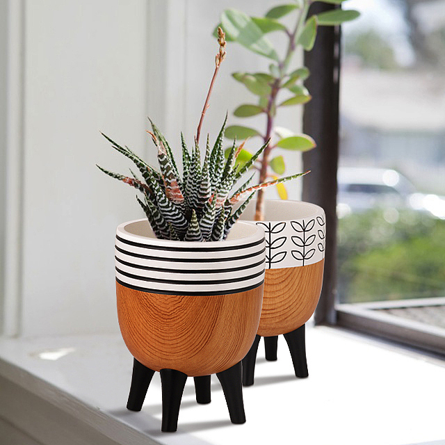 双陶瓷仿木花盆