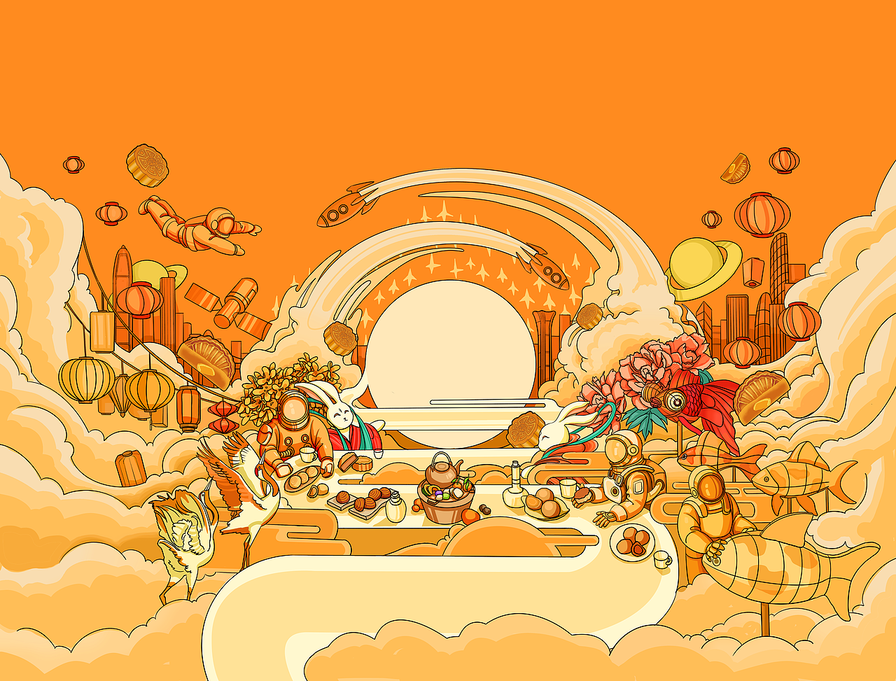 外太空月饼类插画作品