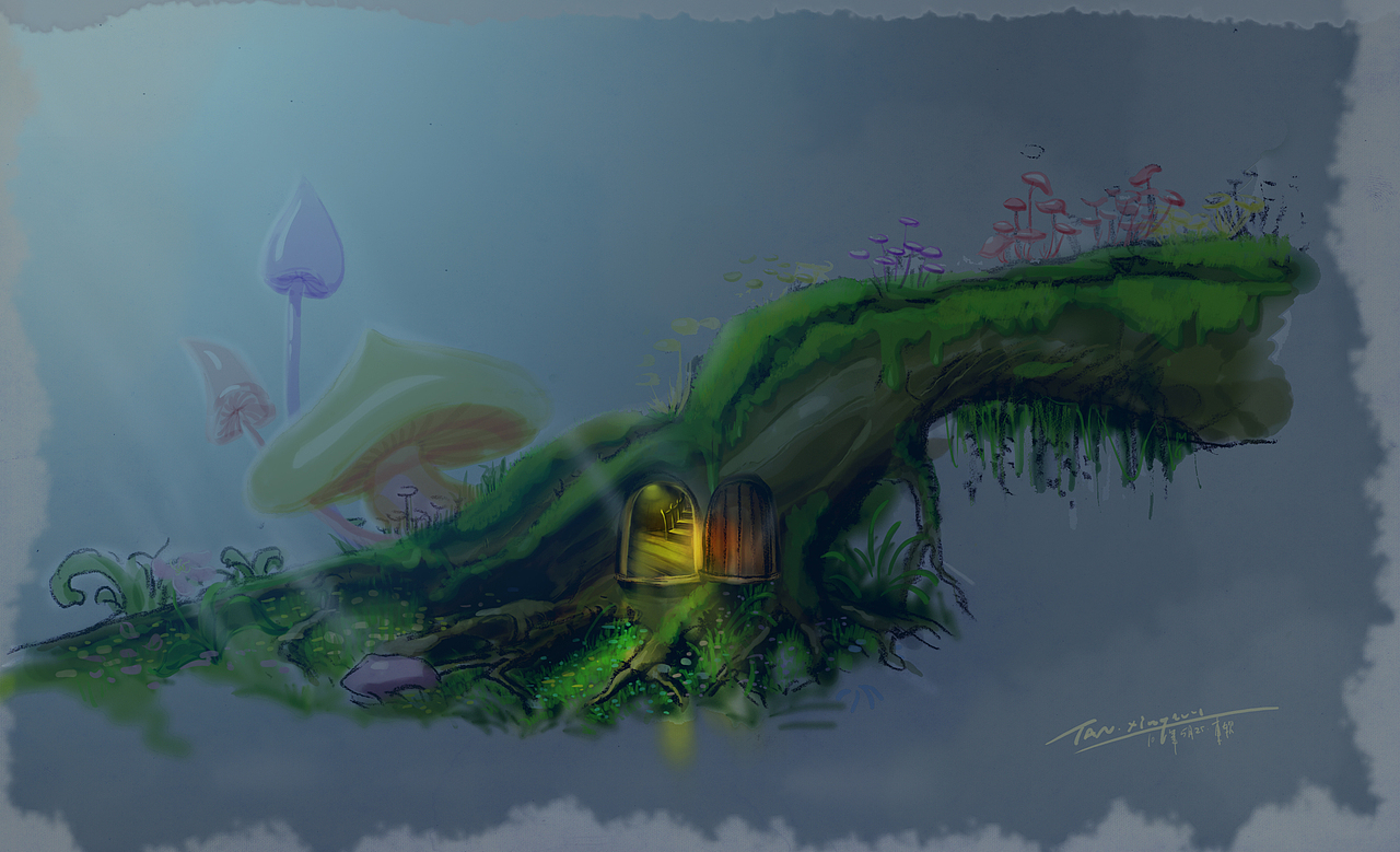 场景 树屋 夜景