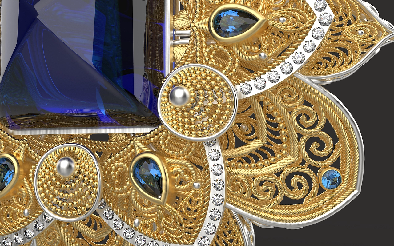 犀牛建模-中国非遗工艺还原-糖塔花丝胸针