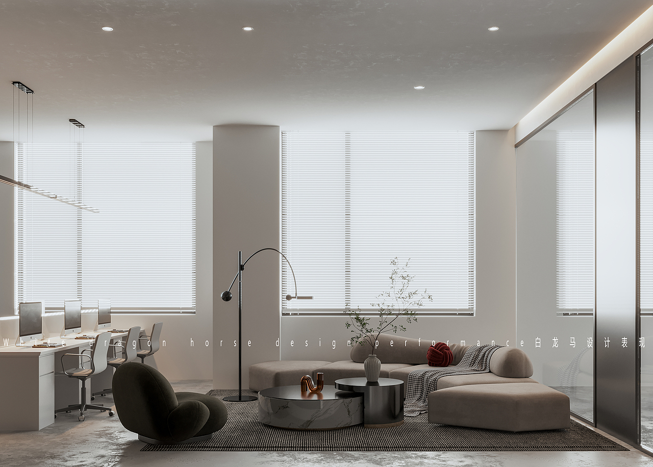 现代极简办公室—白龙马效果图