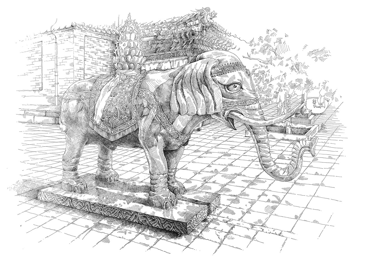 内蒙古呼和浩特大昭寺门口石像写生