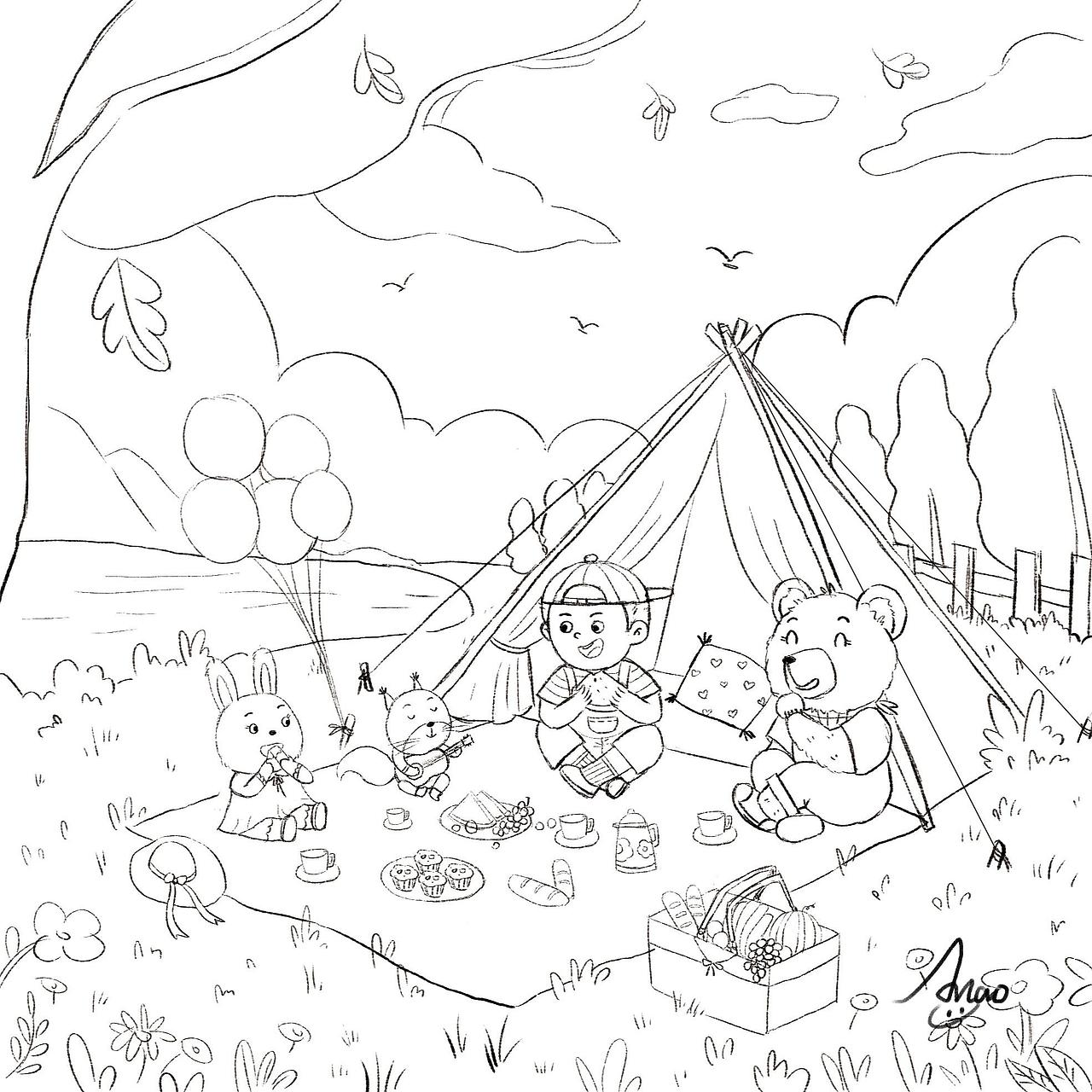 【儿童插画】豆豆的夏日露营派对